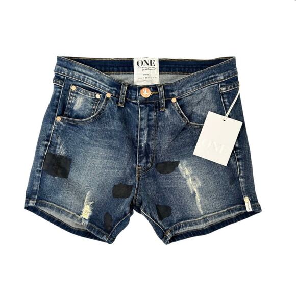 ONE Teaspoon Hustler Jean Shorts in Blue Bleu Milke Medium Wash